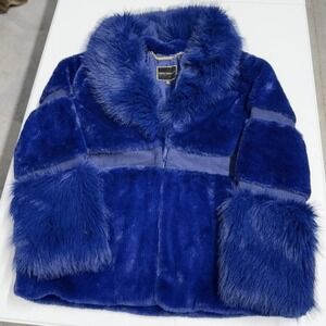 Kathy Ireland Royal Blue Faux Fur Jacket Shawl Collar Glam Coat Womens Medium
